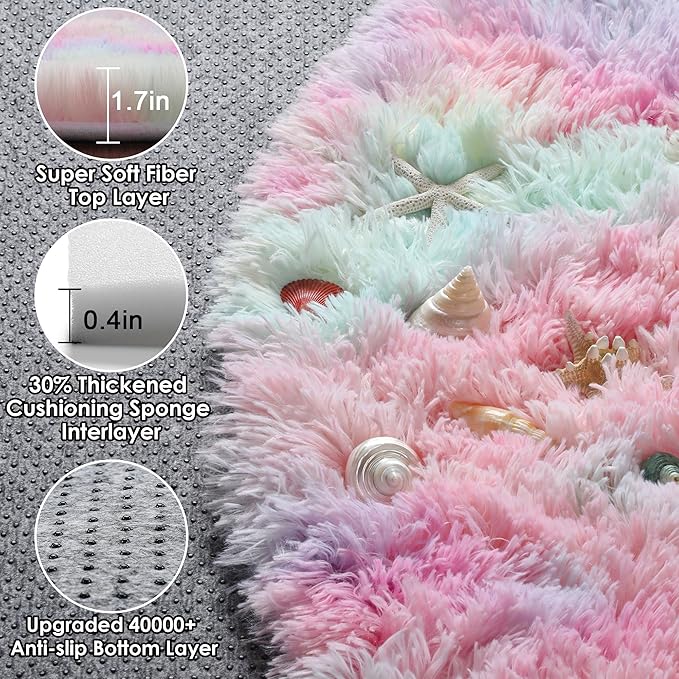 ONASAR Rainbow Round Rugs 6ft for Living Room Bedroom, Fluffy Circle Area Rug - Image 2