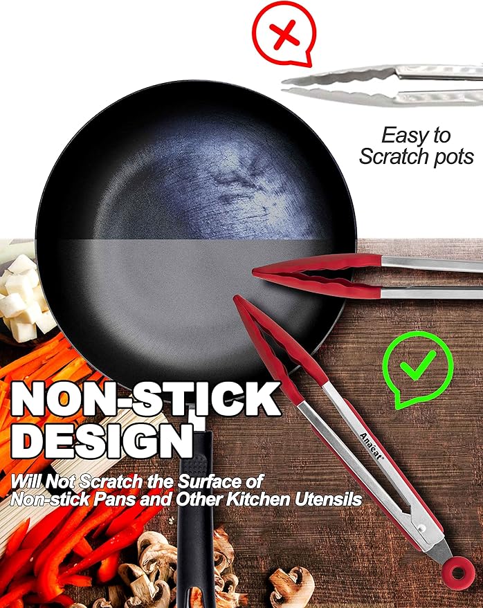Anaeat Non-Stick Silicone Locking Tong Set of 3 - Image 3