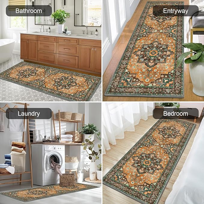 HEBE Hallway Runner Rug 2'x6' Washable Vintage Distressed Area Rugs Non Slip - Image 4