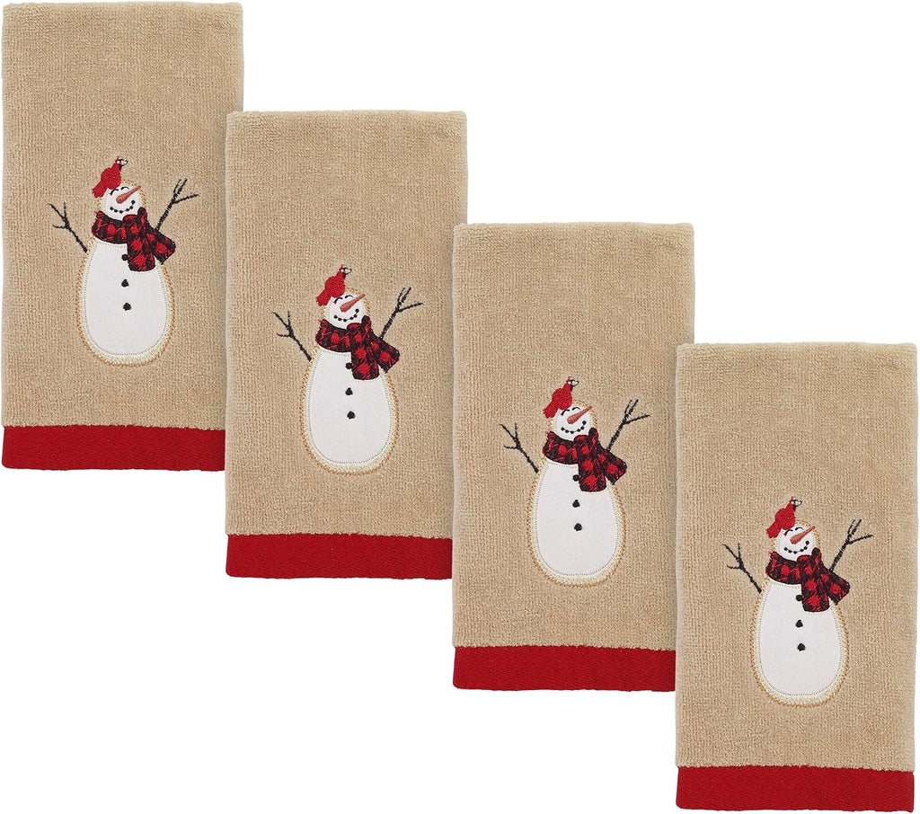 Avanti Linens - Fingertip Towels, Soft & Absorbent, Embroidered, Christmas Decorations, Set of 4 (Snowmen Gathering Collection)