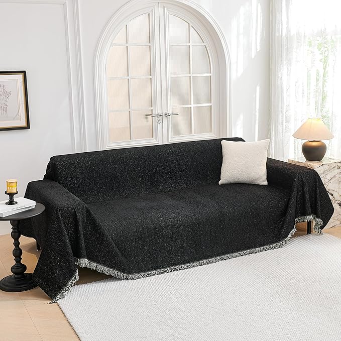 MYSKY HOME Black Chenille Sofa Slipcover Couch Covers by MYSKYHOME