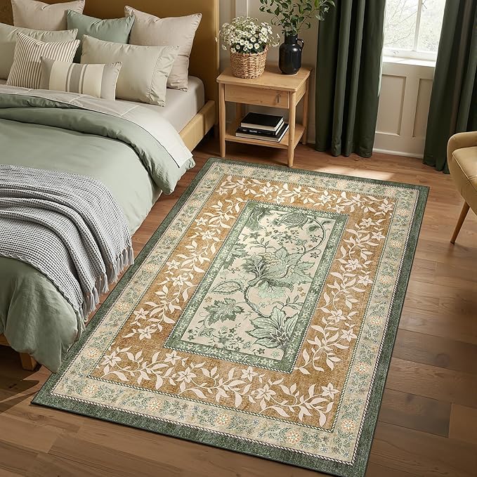 GarveeHome Terracotta Olive Sage Green Washable 5x7 Area Rugs, Botanical Grove - Image 2