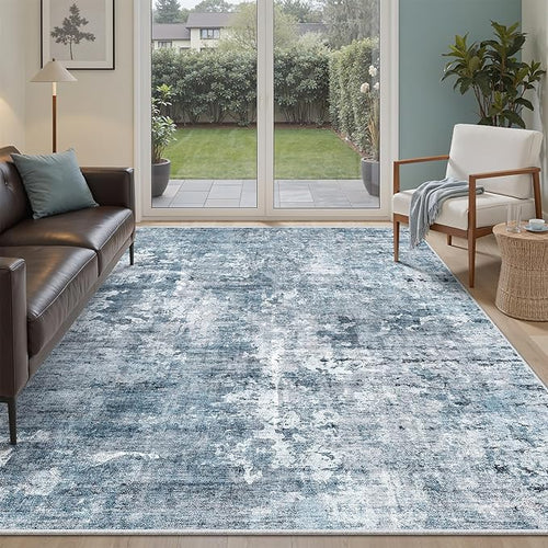 5x8 Area Rugs Blue/Grey Low Pile Indoor Washable Trendy Faded Style Rugs by Soalmost