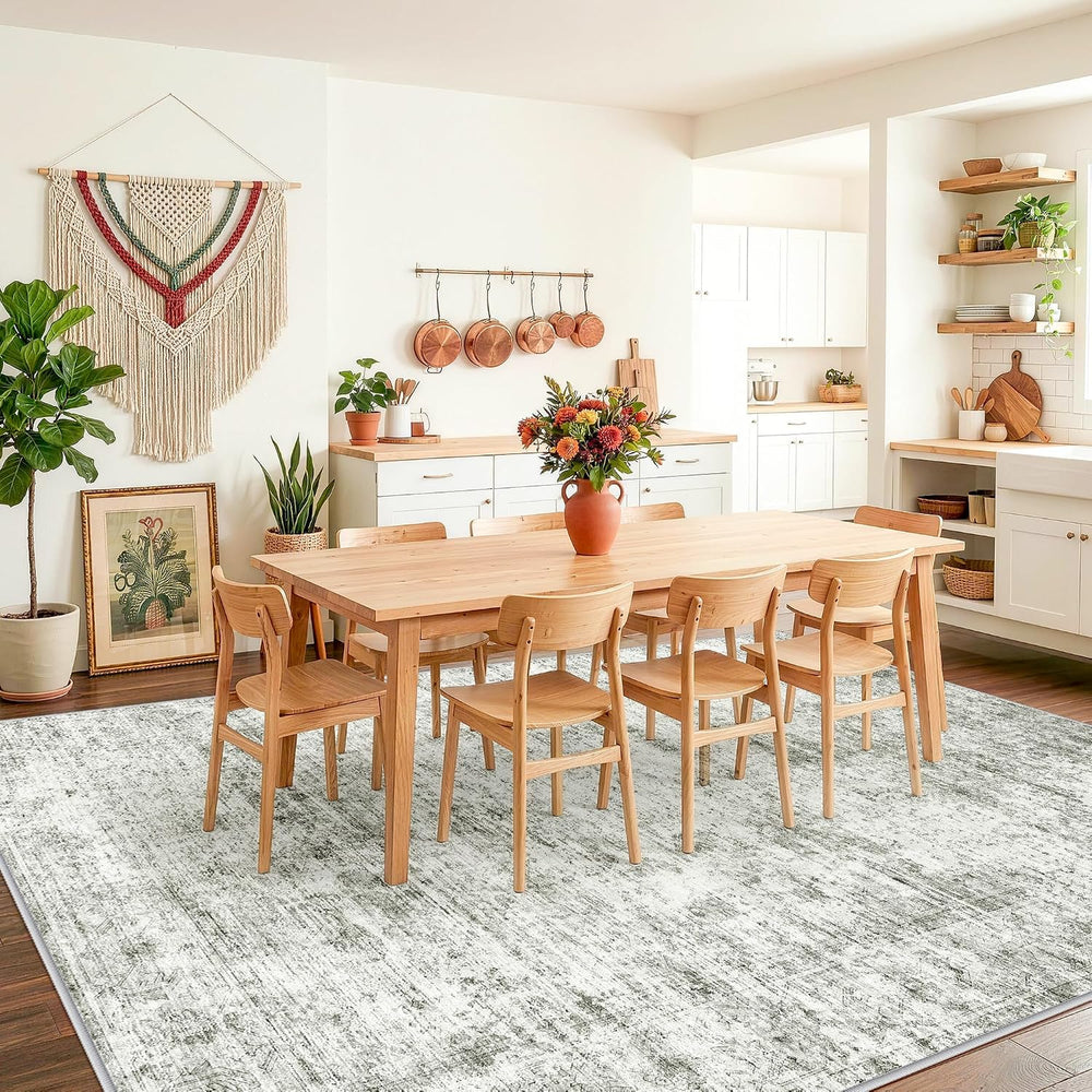 LIVELYGLOW 8x10 Washable Distressed Area Rug, Neutral Living Room Carpet