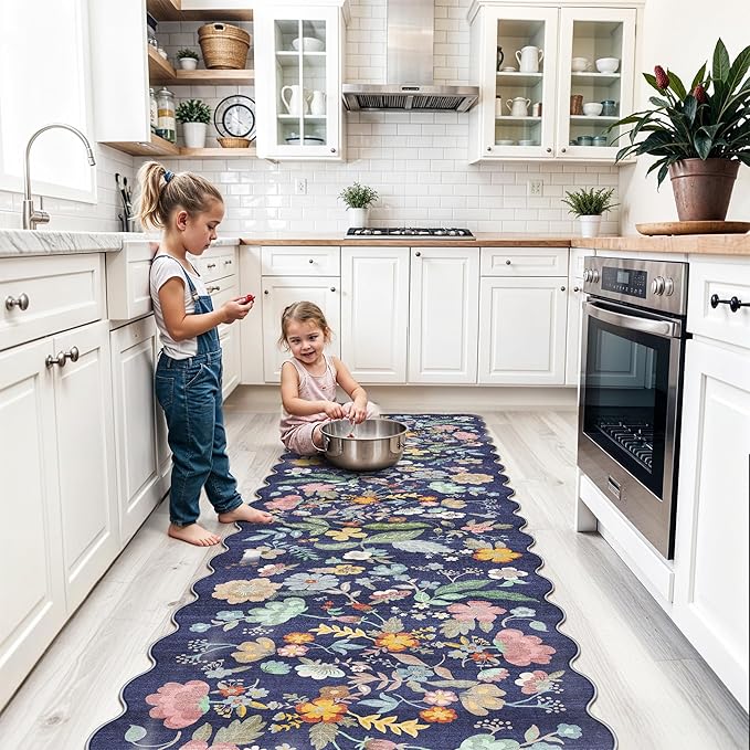 Washable Non-Slip Runner Rug 2x8: Water-Resistant Floral Kitchen Rug Indoor Low - Image 2