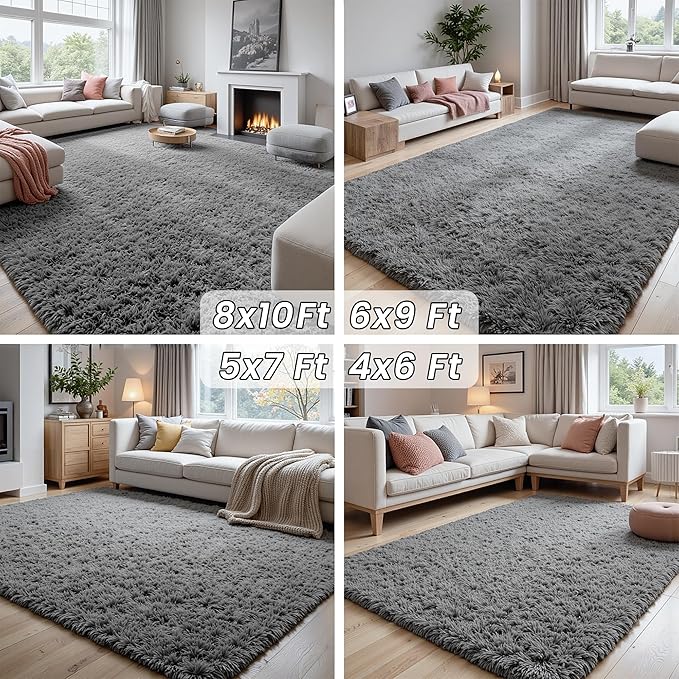 5x7 Area Rugs for Living Room Rug: Soft Fluffy Shag Light Gray Rugs for Bedroom - Image 7