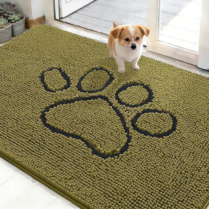 OLANLY Dog Door Mat for Muddy Paws 48x30, Paw Print Design, Absorbs Moisture by OLANLY