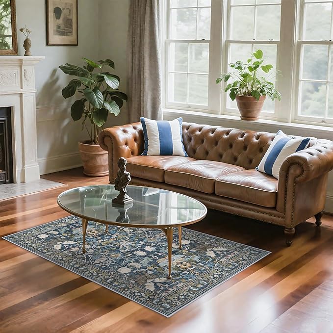 4x6 Living Room Area Rugs: Washable Boho Bedside Rugs Non Slip Low Pile Floral by HYHAOYUNLAI