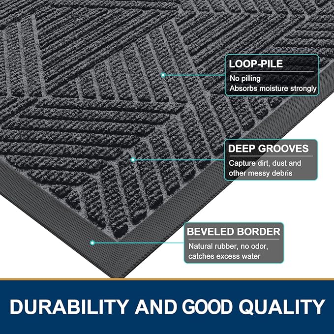 Smiry Front Door Mat Outside Entrance, Heavy Duty Sturdy Natural Rubber Doormat - Image 4