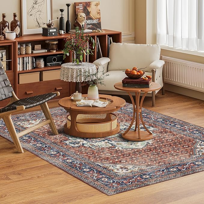 Washable Area Rug 4' x 6' Vintage Traditional Persian Mat - Image 2
