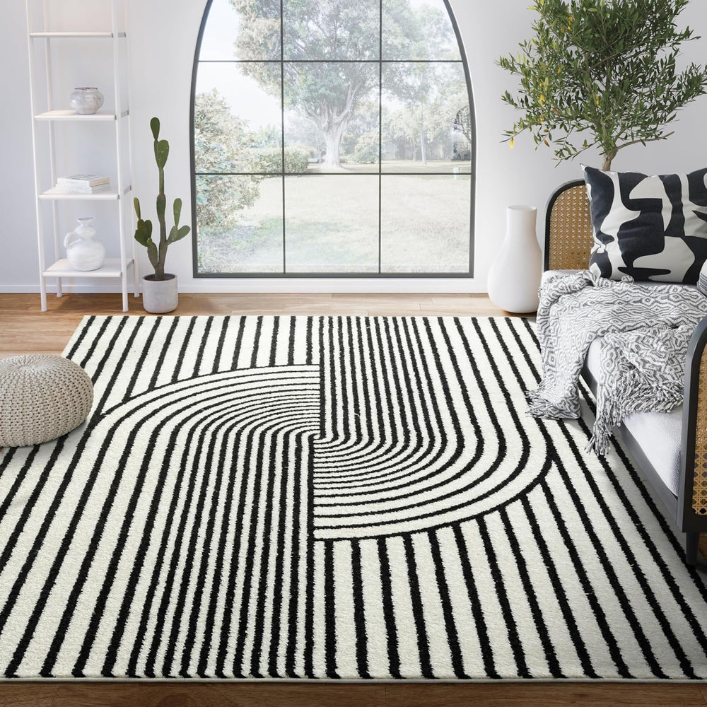 Abani Nuevo Collection Area Rug - Mid-Century Black and White Arch Knot Desig...