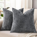 decorUhome Dark Grey Chenille Euro Sham Throw Pillow Covers 24x24 Set of 2 by decorUhome