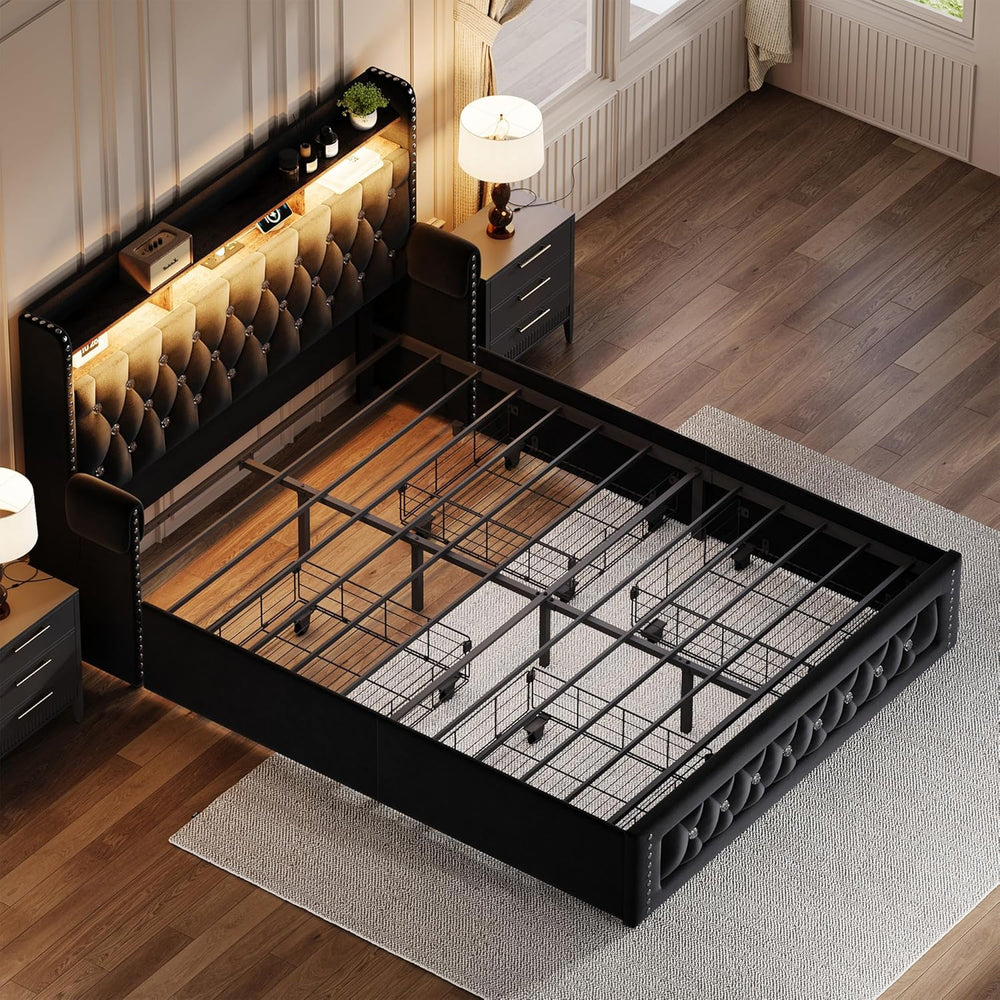 Ailisite Full Size Bed Frame with 4 Storage Drawers,Velvet Upholstered Full P...