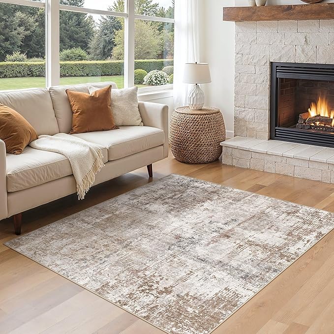 UERMEI Square Area Rugs : Washable 6x6 Neutral Modern Abstract Carpet by UERMEI