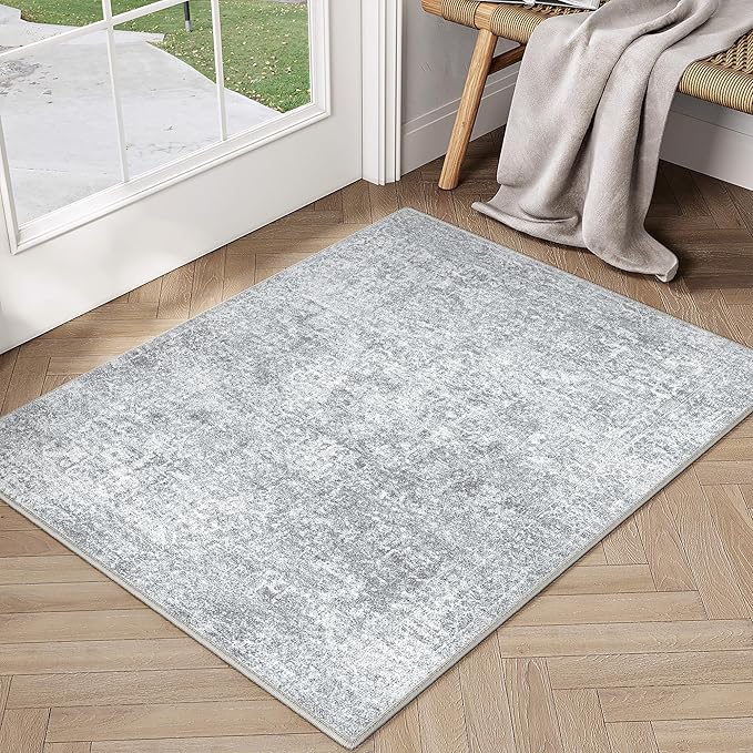2x3 Entryway Area Rug Vintage Washable Small Carpet Indoor Non Slip Grey - Image 5