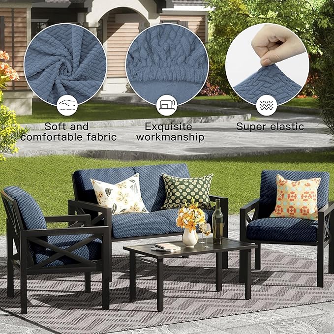 8Pcs Outdoor Cushion Covers, Patio Cushion Covers, Stretch Elastic Slipcovers