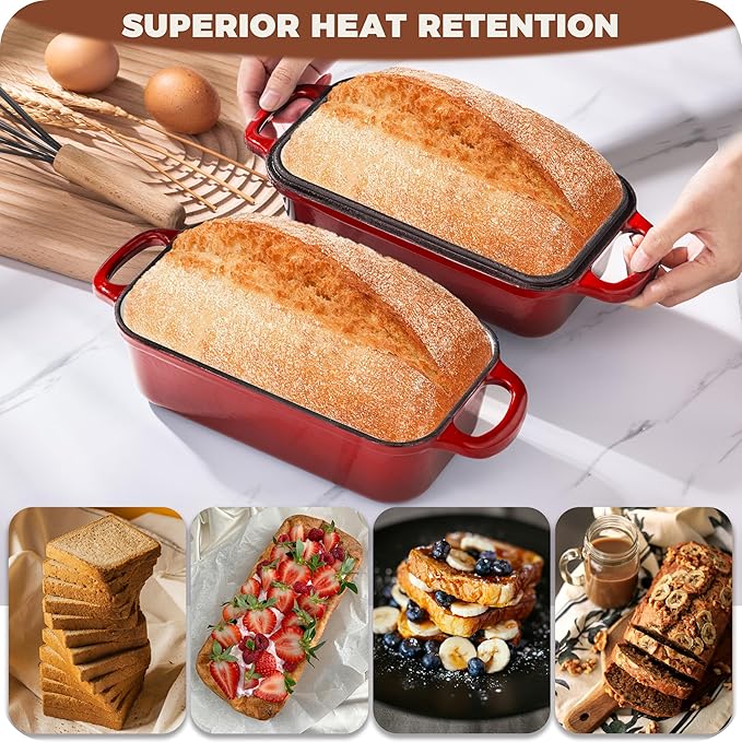 Cast Iron Bread Loaf Pan with Lid, 2 In 1 Loaf Pans