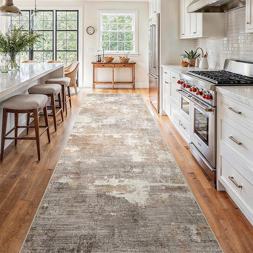 4x12 Washable Kitchen Runner Rug: Modern Abstract Wide Runners - Image 2