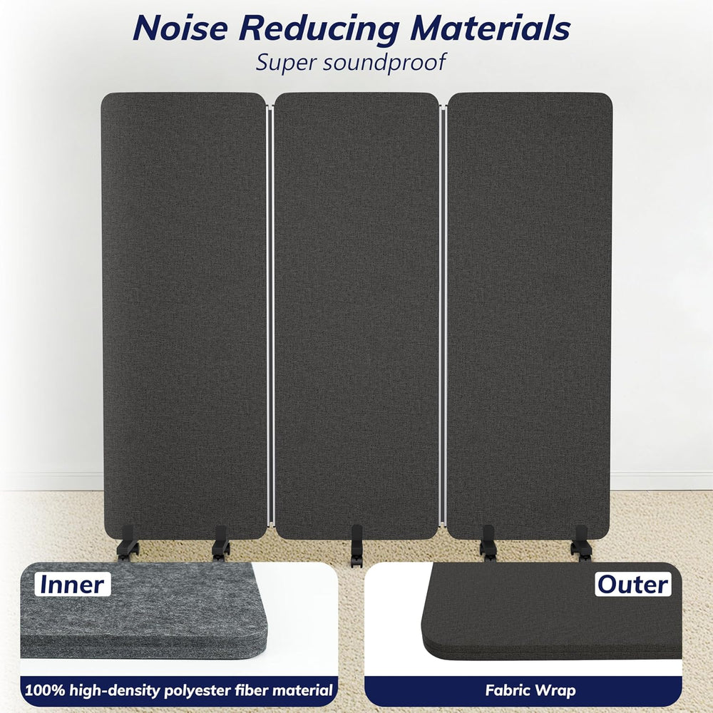 3 Panel Foldable Office Partitions, Mobile Cubicle Wall with Wheels