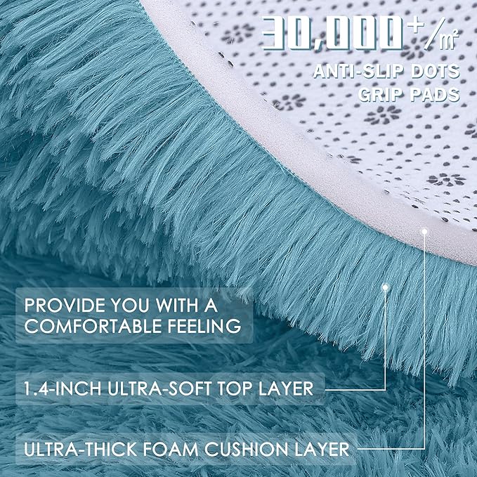 OLANLY Slate Blue Round Rugs for Bedroom - Image 8