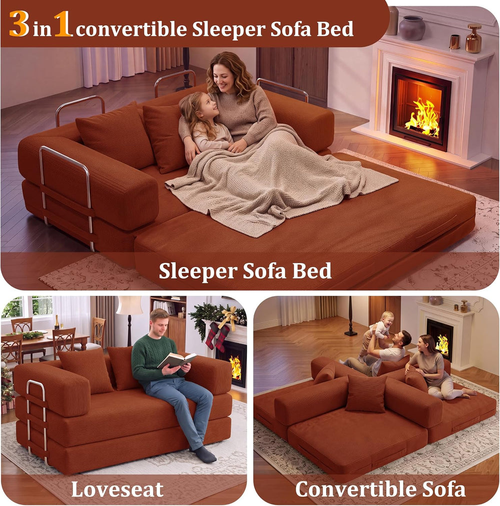 BSHOMGI 59.0 Inch Sofa Bed, 4-in-1Convertible Futon Sofas Bed Pull Out Sleepe...
