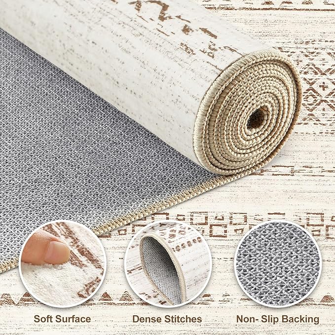 Nakagishi Area Rug Living Room Rugs: 5x7 Machine Washable Boho Large Neutral - Image 3
