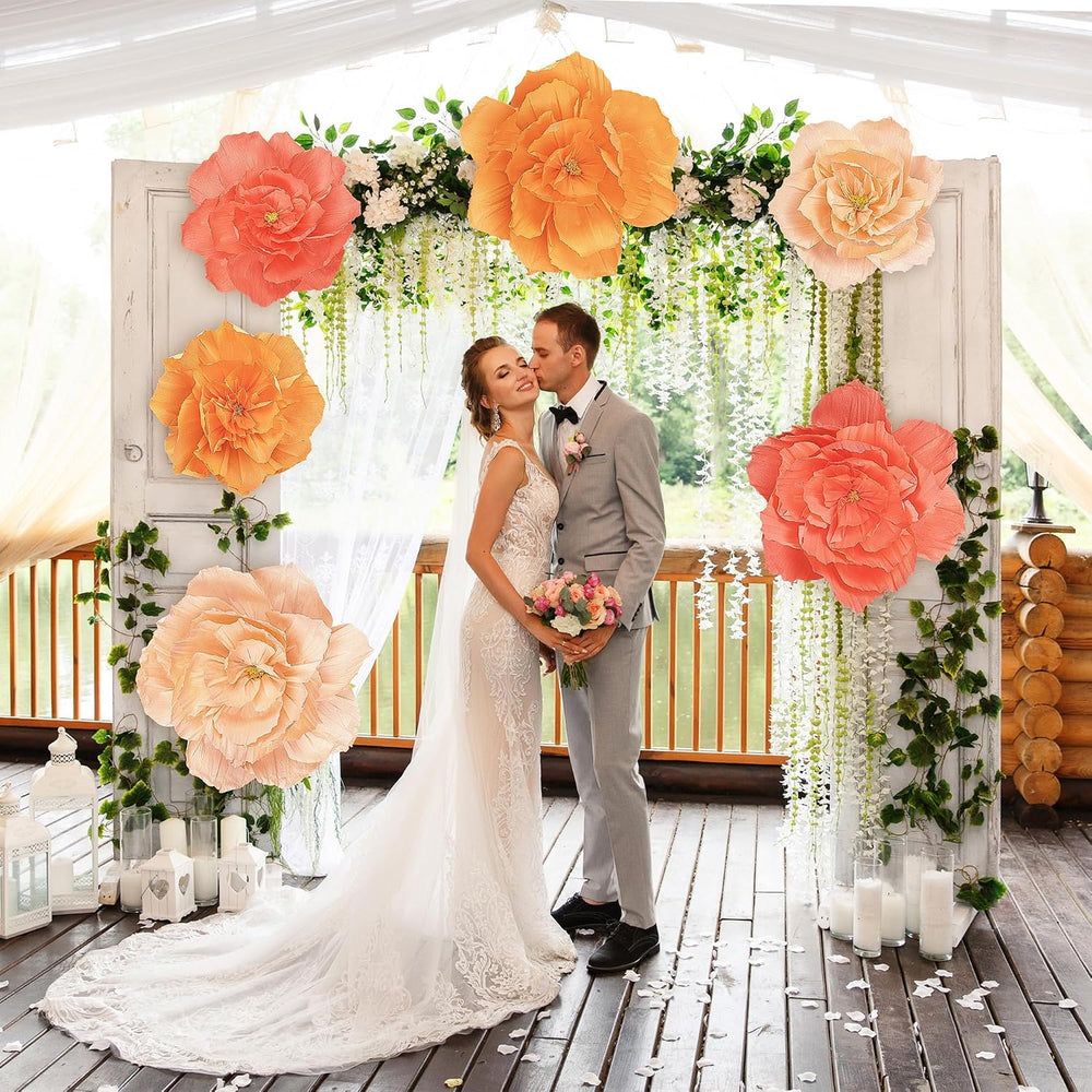 Aneco 6 Pieces Large Paper Artificial Flowers 3D Crepe Tissue Flower Wall Dec...