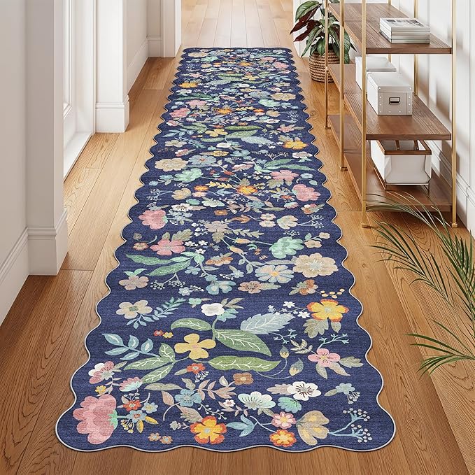 Washable 2'6x12 Hallway Runner Rug: Entryway Non Slip Floral Rug Farmhouse Soft - Image 2