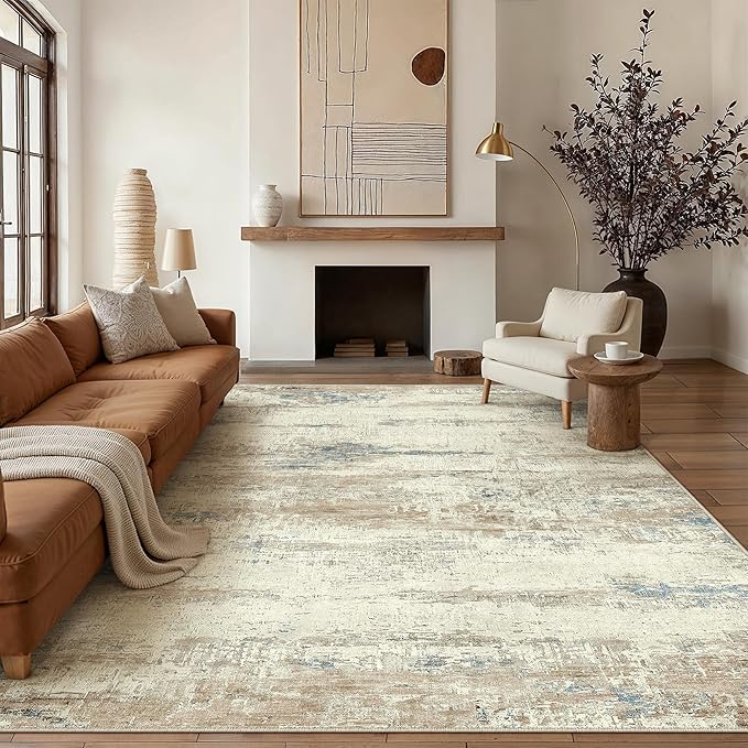 PureCozy 5x7 Area Rug Washable Beige Brown Abstract Living Room Carpet Non Slip - Image 4