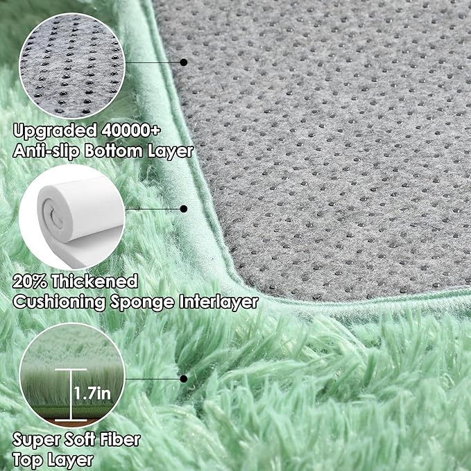 ONASAR Sage Green 3x5 Rugs for Bedroom, Fluffy Bedside Area Rug, Soft Plush - Image 3