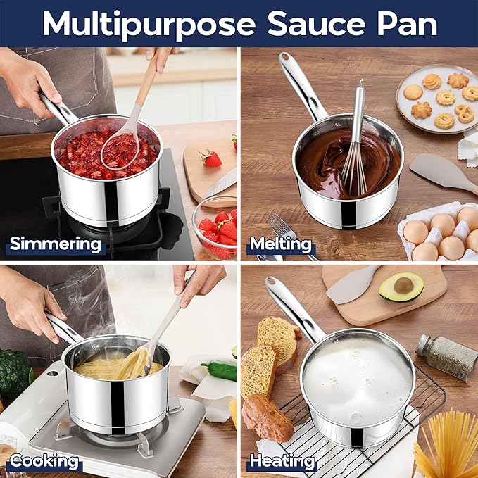 LIANYU 2 Quart Saucepan with Lid, Stainless Steel Sauce Pan Small Cooking Pot - Image 5