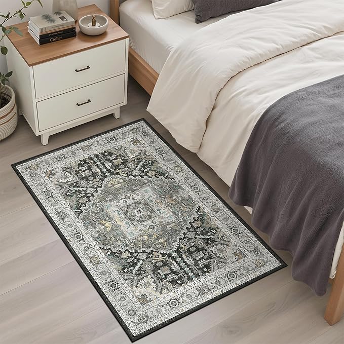 Madane Washable Area Rug 2x3, Small Entryway Rug Non-Slip Vintage Door Mat - Image 3