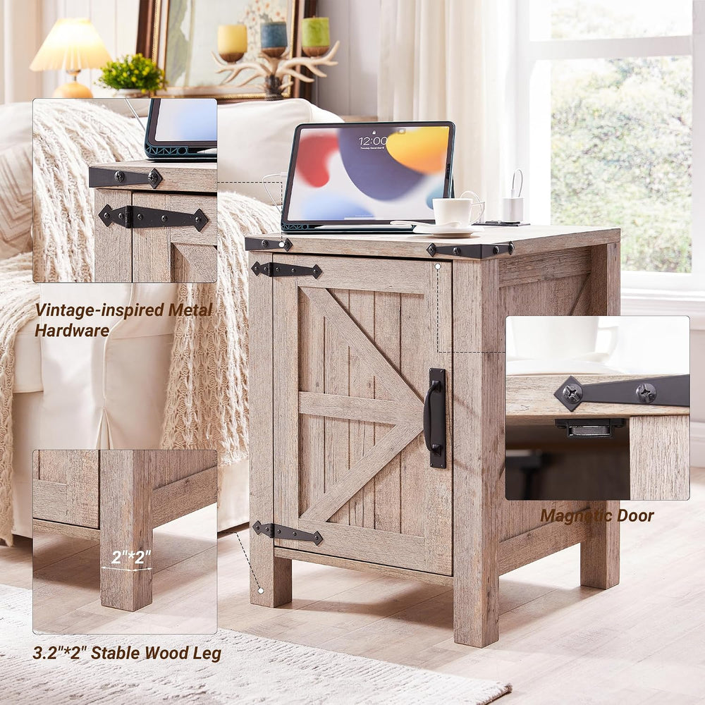 OKD 18" Farmhouse End Table Set of 2, Light Rustic Oak