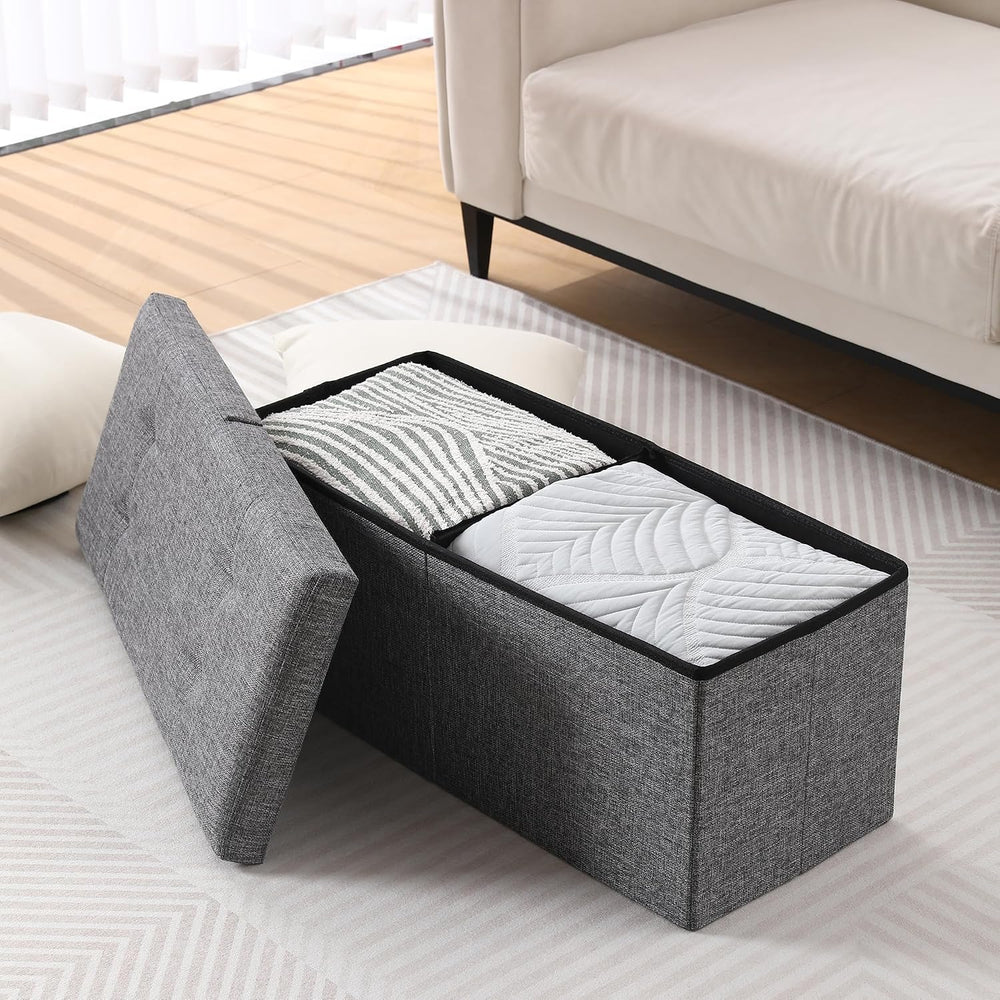 Storage Ottoman Bench Foldable Seat Footrest Shoe Bench End of Bed Storage wi...