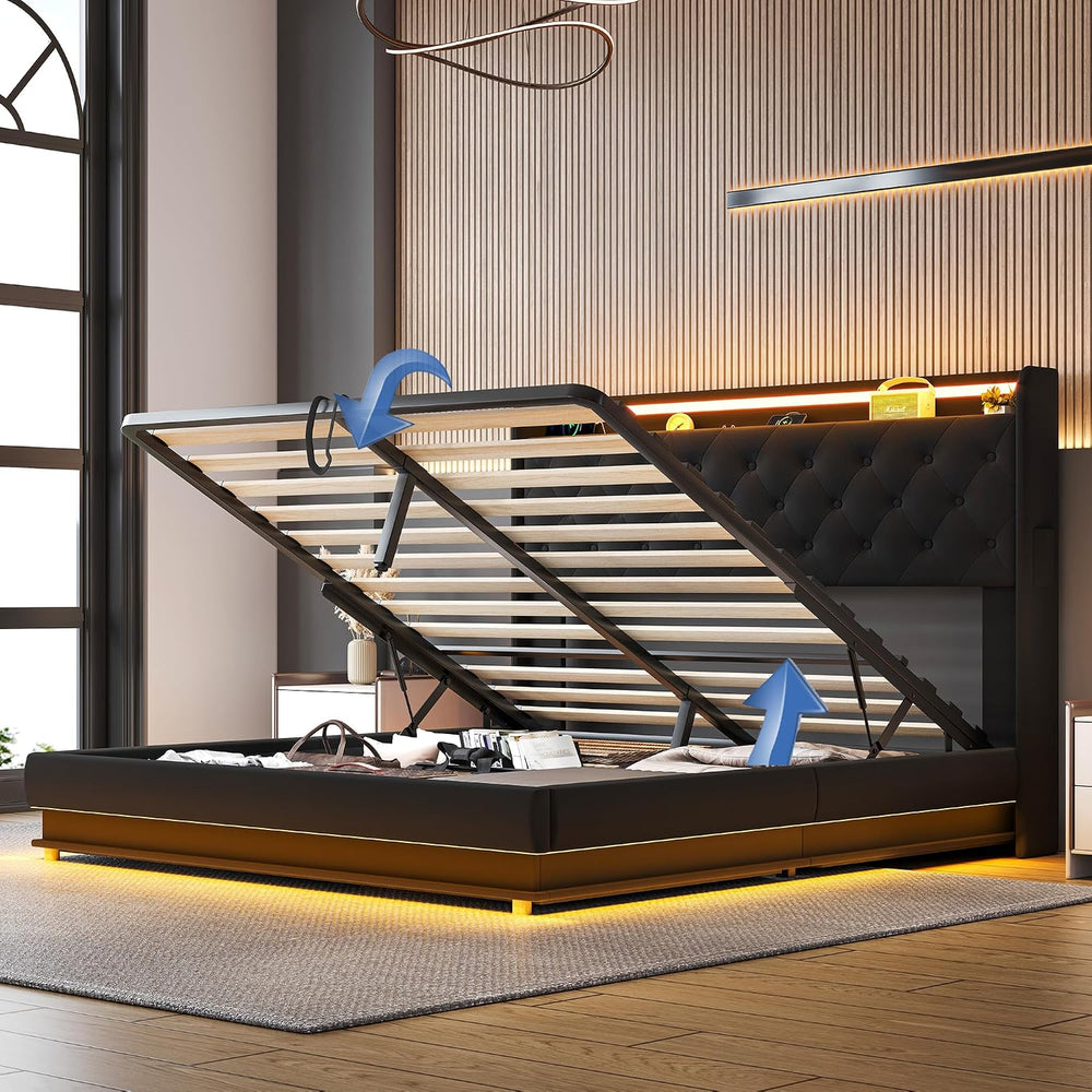 Ailisite Lift Up Storage Bed Full, Bed Frame Full Size with Charging Station ...