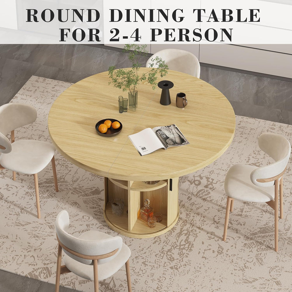 35.5'' Round Dining Table for 2-4, Small Dining Table with Storage Sh...