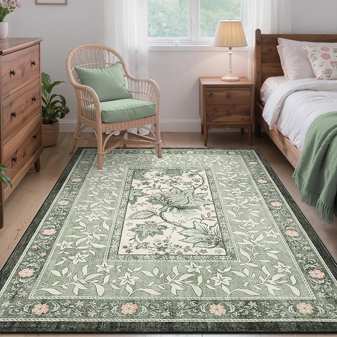 GarveeHome Provence Botanical Grove 4x6 Rug Sage Green Vintage Cottagecore - Image 2