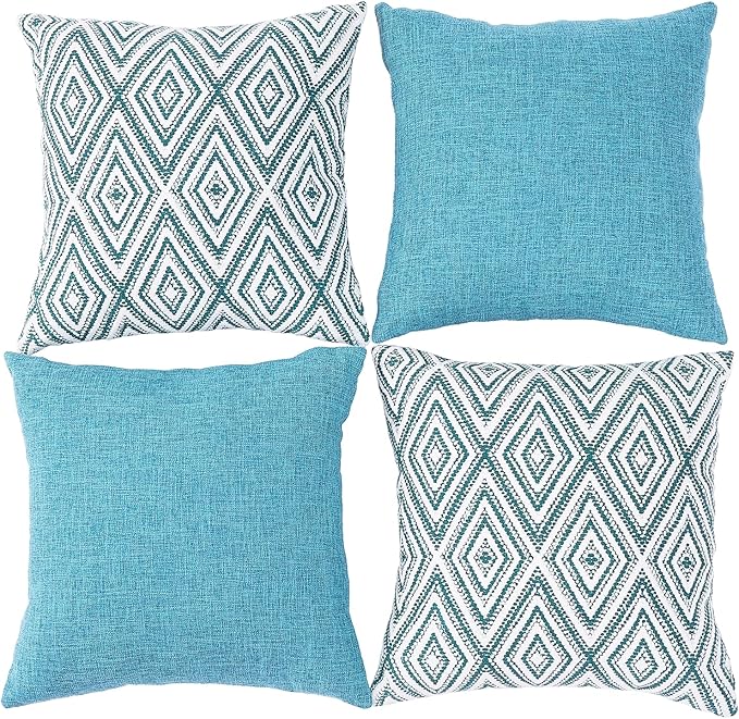 HPUK Decorative Throw Pillow Covers Set of 4 Geometric Design Linen Cushion - Image 2