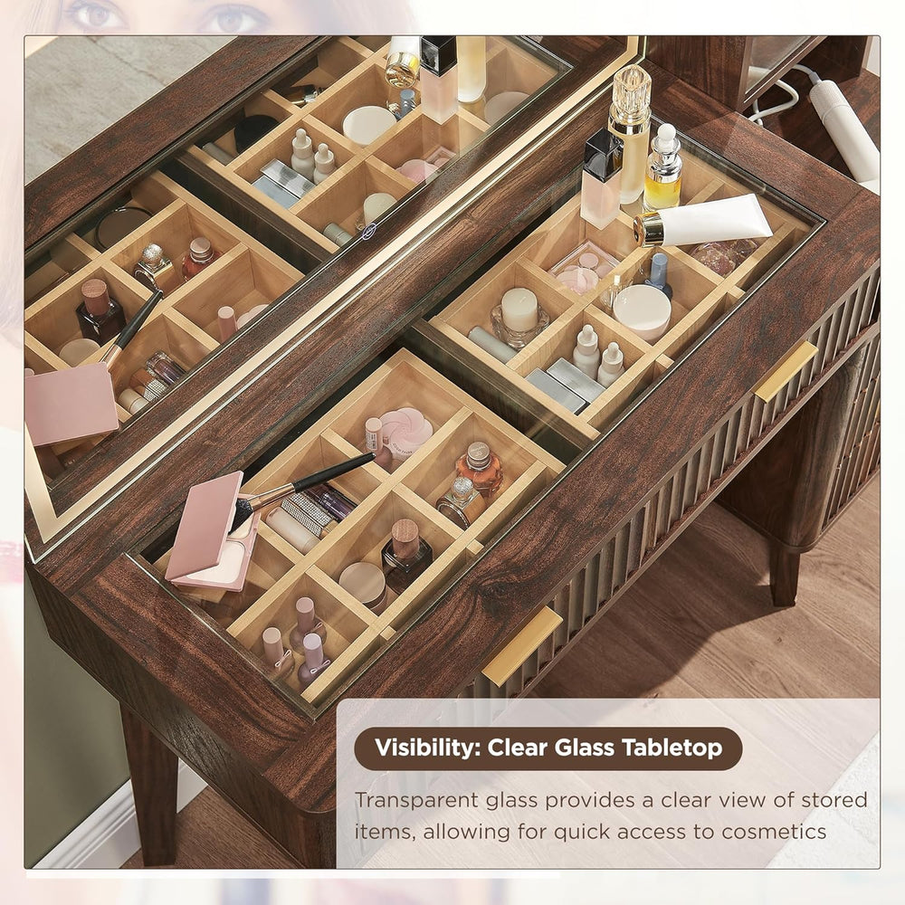 T4TREAM 48" Fluted Makeup Vanity Desk with 36" Lighted Mirror, Dark...