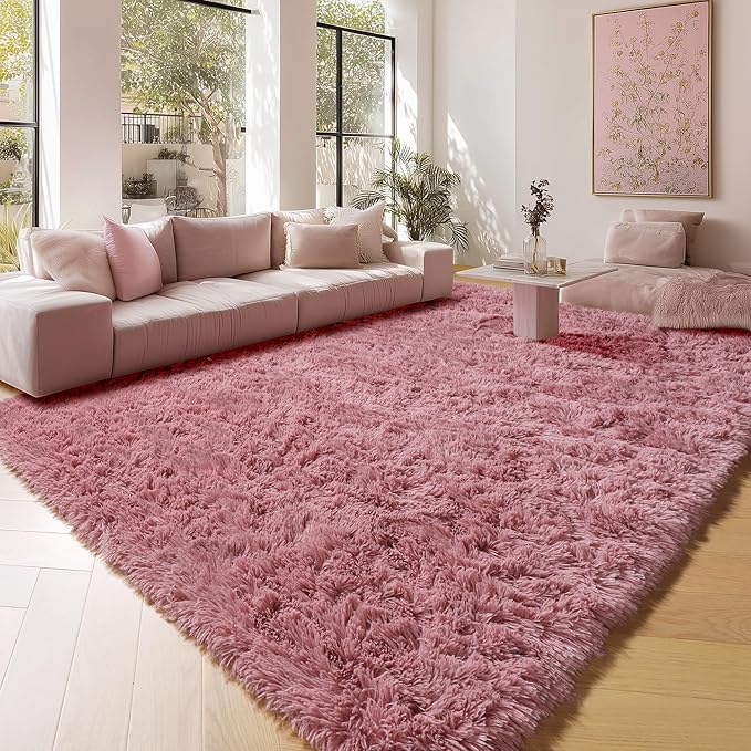 ONASAR Blush Rugs for Living Room Bedroom, Fluffy 5x8 Bedside Area Rug by ONASAR