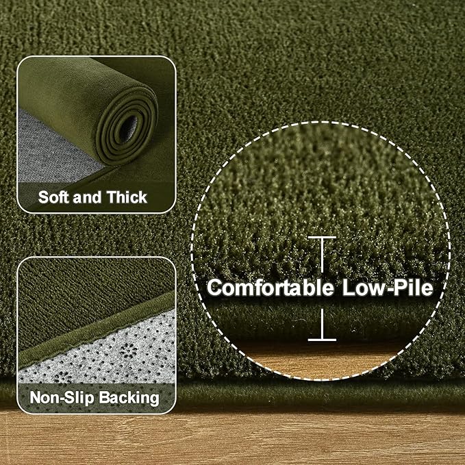 Amearea Olive Green Round Area Rugs 4ft Washable Circle Rugs - Image 3