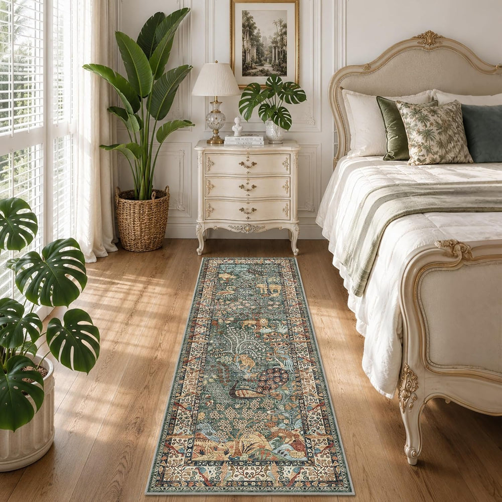 2’6″x 8’ Runner Rug Botanical Print Long Rug Vintage Kitchen Rug