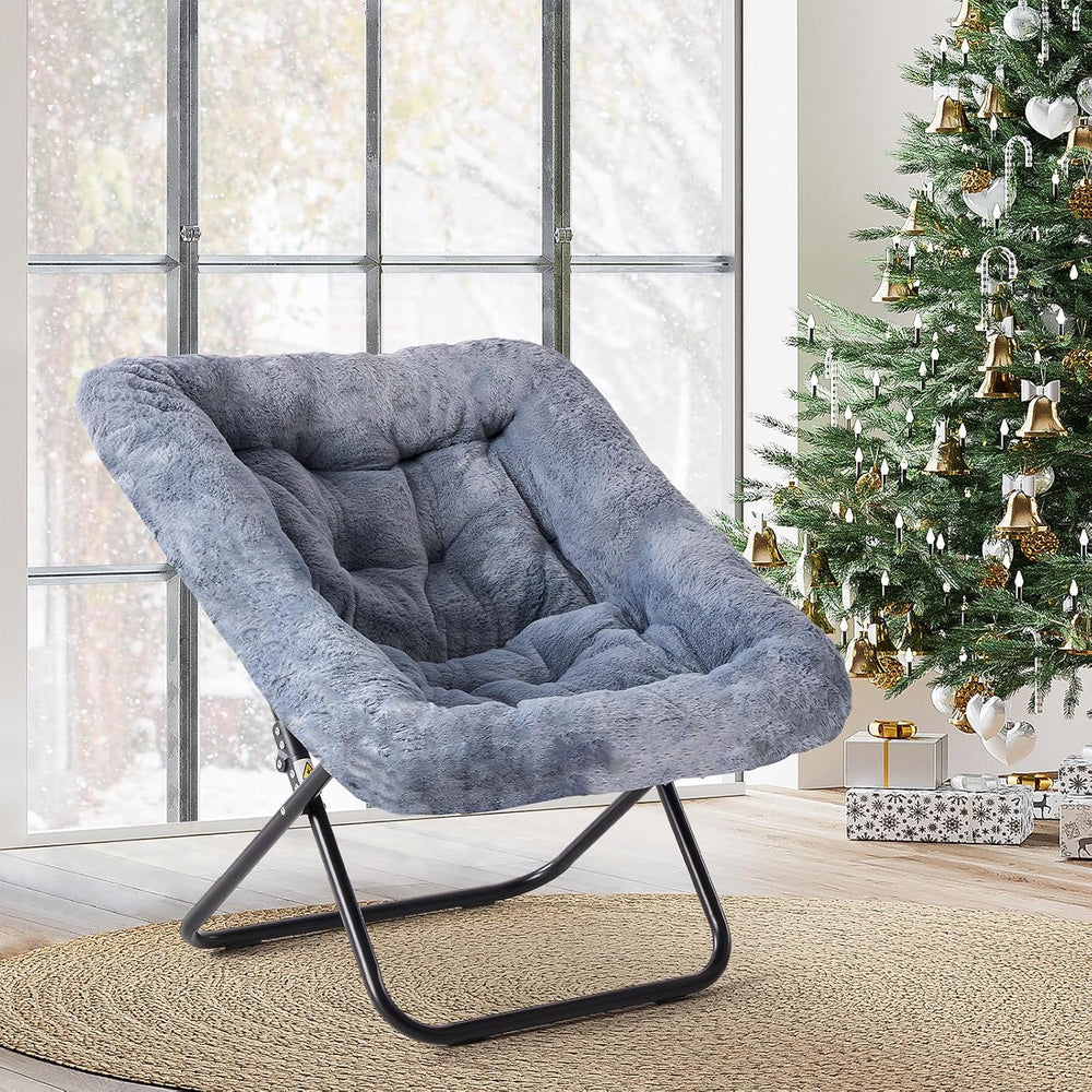 Simple Deluxe Oversized Square Moon Chair for Adults, Soft Faux Fur Folding L...