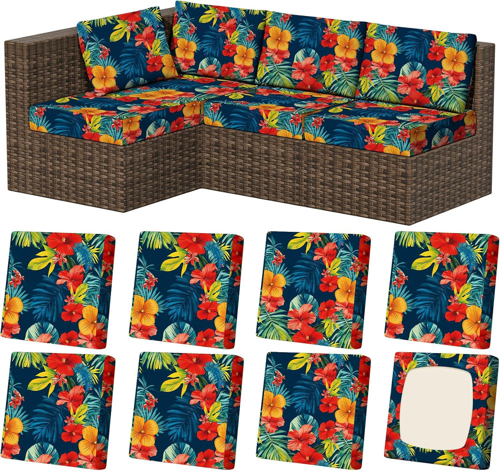 8Pcs Stretch Patio Cushion Covers, Outdoor Couch & Sofa Replacement Slipc...