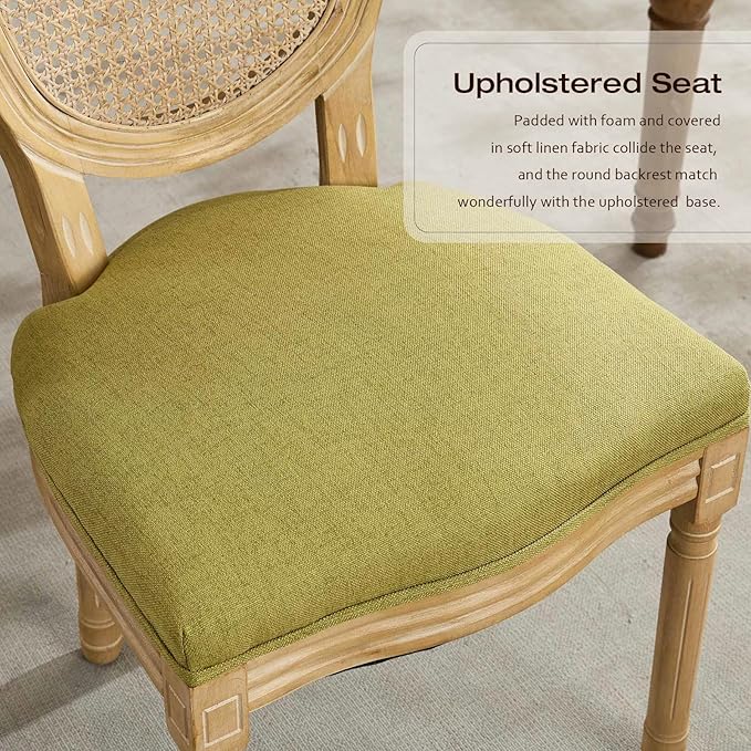 Rattan Back Upholstered Dining Chairs Set of 4 French Country Oval Kitchen Si...