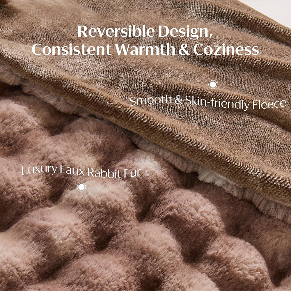 DOWNCOOL Faux Fur Throw Blanket, Plush Bubble Blanket 50"x60" Tie-d...