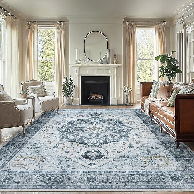 AMADA HOMEFURNISHING 8x10 Area Rug, Washable Low-Profile Large Area Rug by AMADAHOMEFURNISHING
