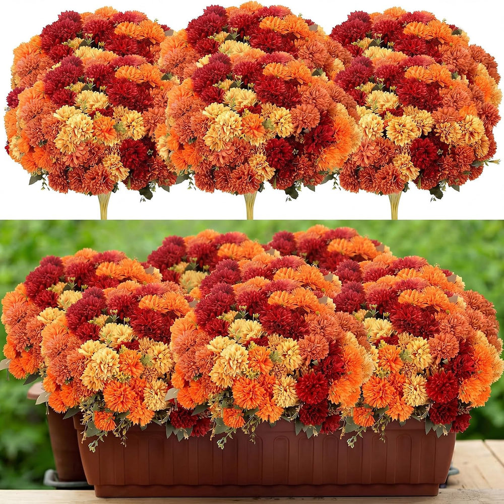 XunYee 24 Pcs Fall Artificial Flowers for Outdoor Faux Mums,Burnt Orange