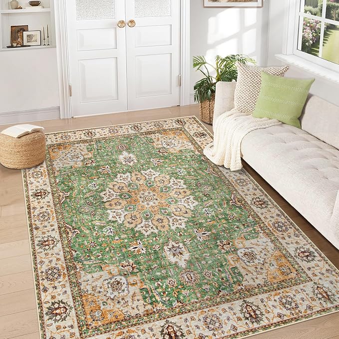 Area Rug 5x7 Washable Rug, Vintage Boho Medallion Rugs Non-Slip Soft Low Pile by VECARF