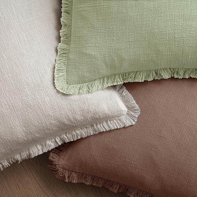 MIULEE Decorative Throw Pillow Covers Neutral Linen Fringe Throw Pillows Set of - Image 4